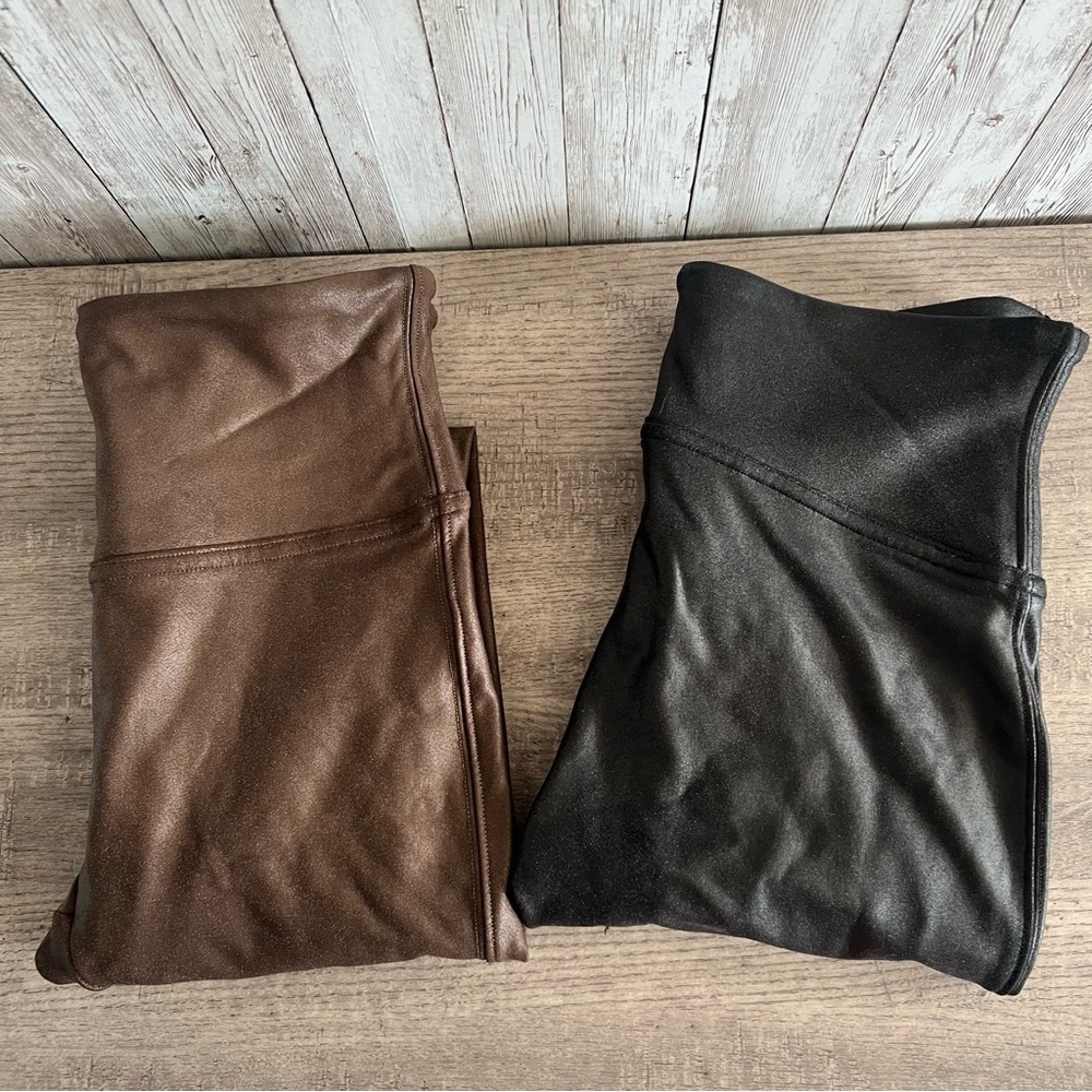 SPANX Bundle Brown and Black Faux Leather Leggings Small